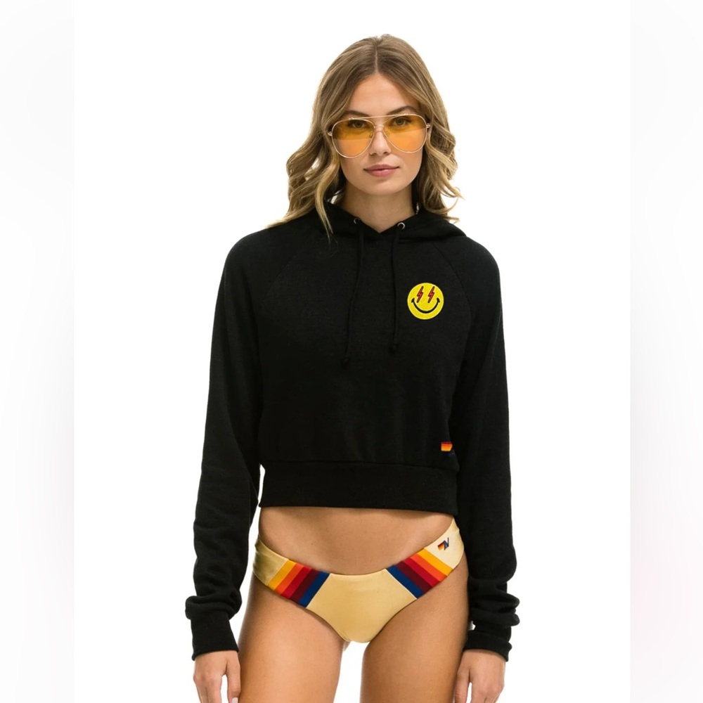 New! Aviator Nation Smiley Bolt Eyes cropped hoodie M!
